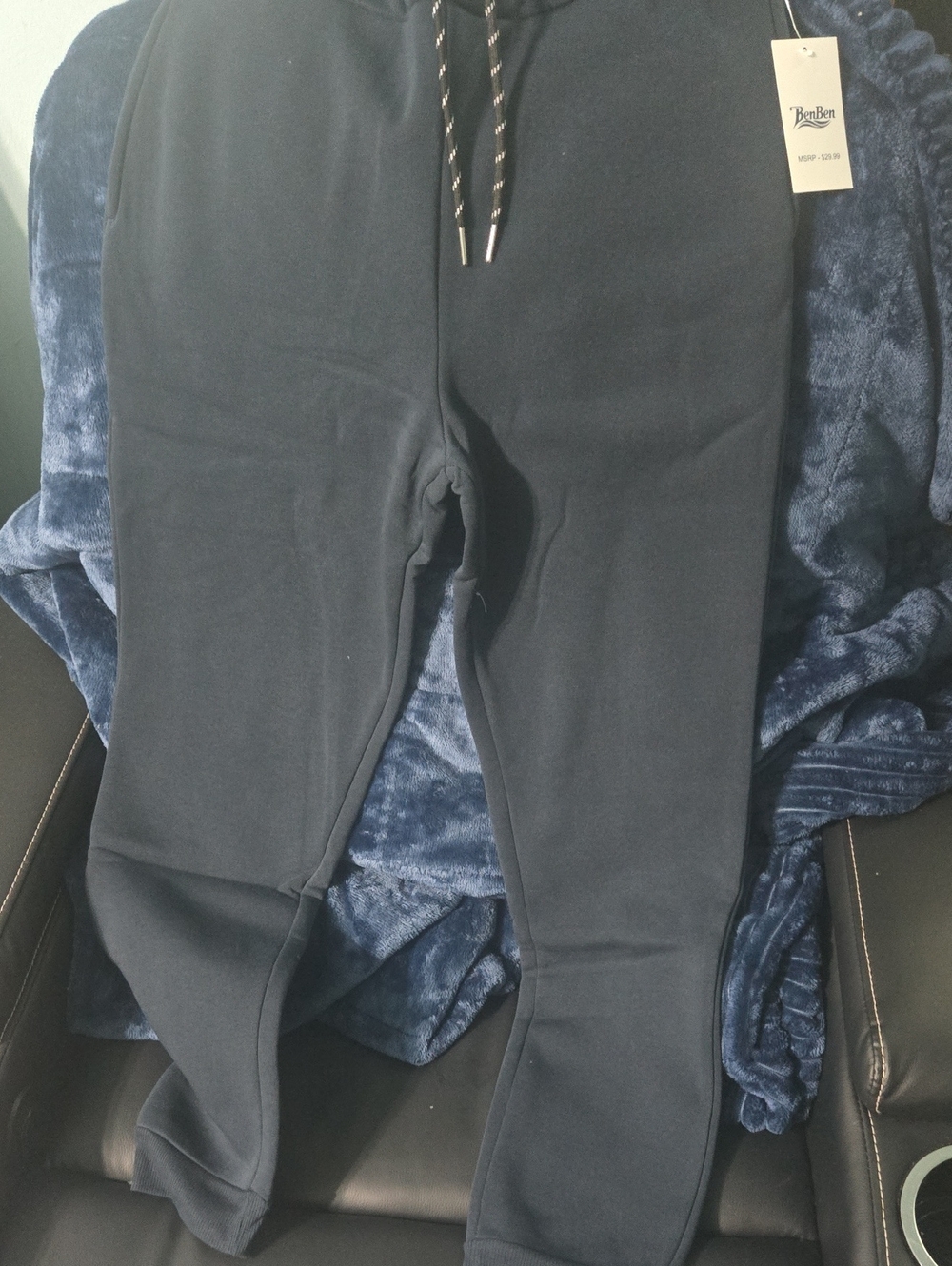 Mens Navy Jogger Pants with Drawstring